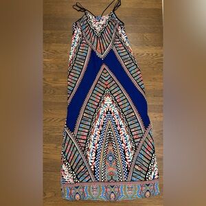 Greylin Slip dress - size Small/Petite. Blue multicolor, graphic print.